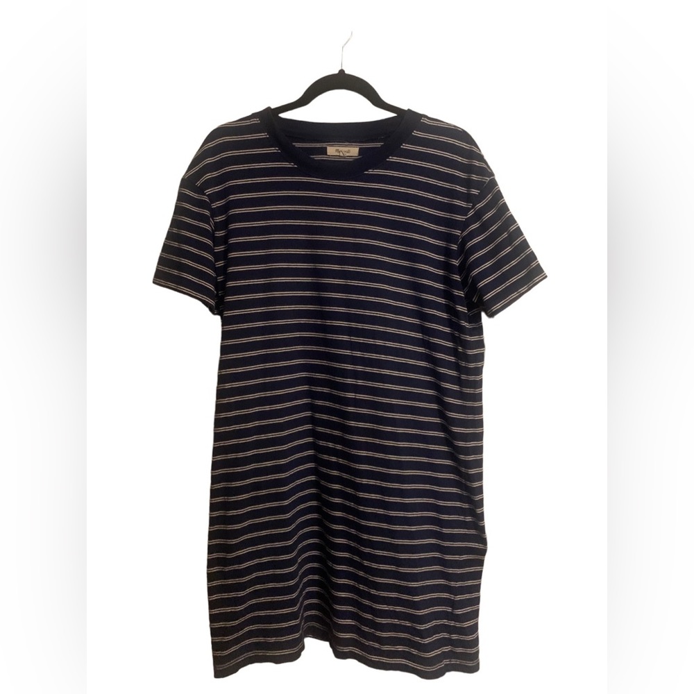 MADEWELL blue & white striped t-shirt knee length nautical summer dress. MEDIUM
